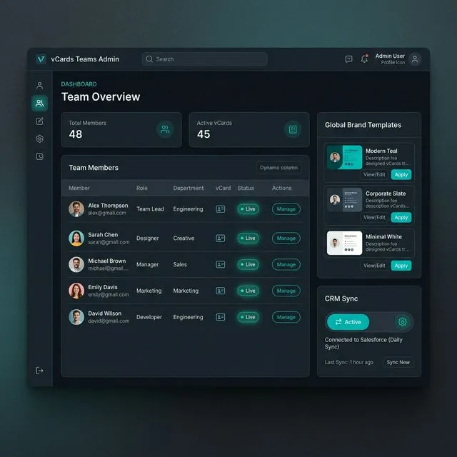 vCards Teams Admin Dashboard Interface